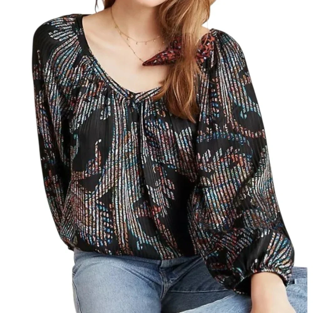 NWT MAEVE Madeira Long Sleeve V-Neck Elastic Hem Burnout Blouse Size Small - Picture 3 of 6
